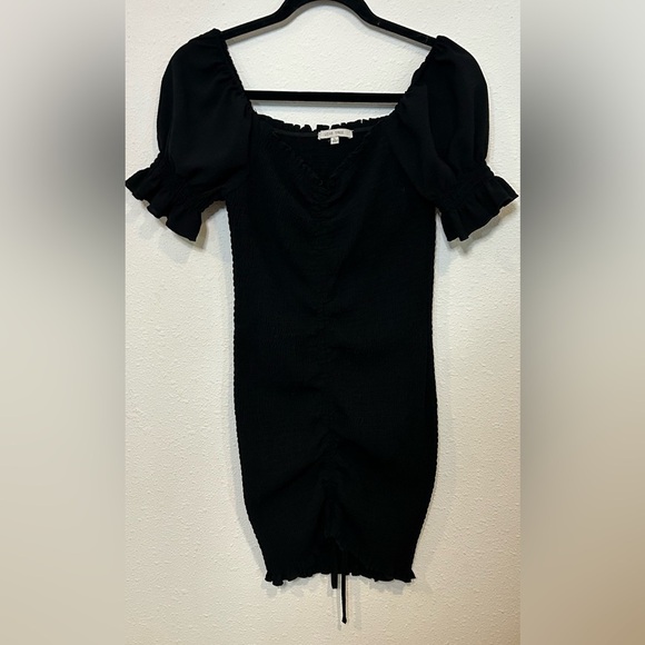 Love Tree Black Ribbed Ruched Mini Dress Size Large - Picture 1 of 5